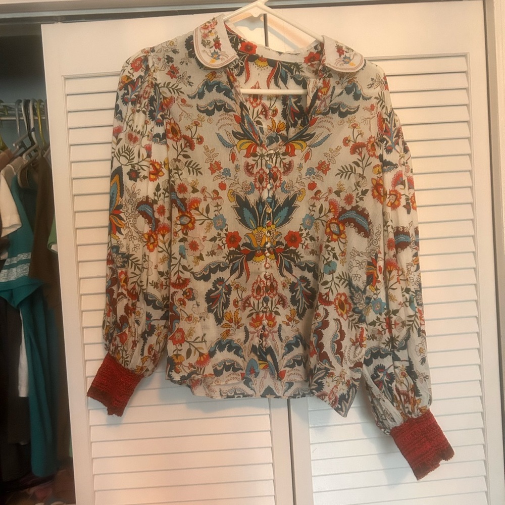 Alice + Olivia Floral Blouse with Red Accents